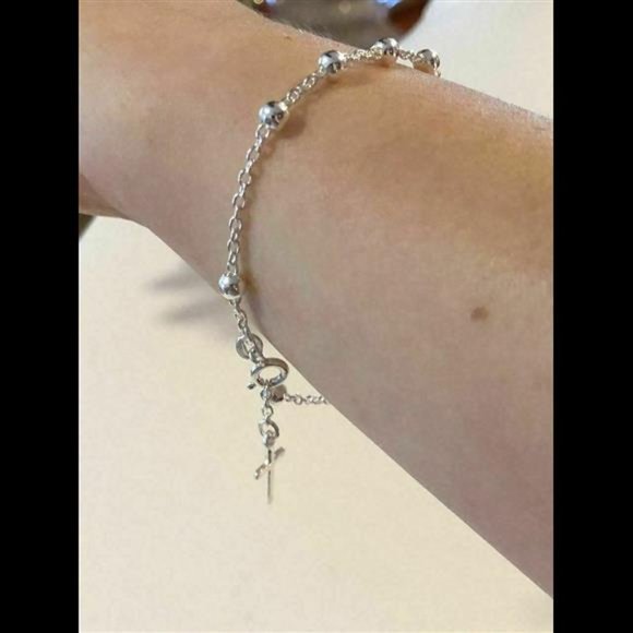 4mm Rosary Bead Rosario Cross Bracelet Genuine Solid 925 Sterling Silver… - Picture 7 of 9